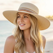 Stripe Band Wide Brim Straw Sun Hat