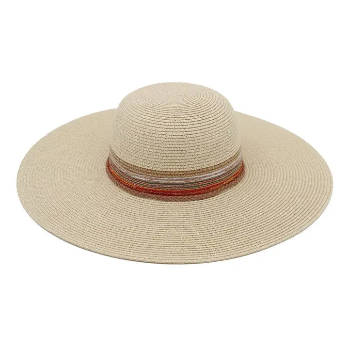 Stripe Band Wide Brim Straw Sun Hat
