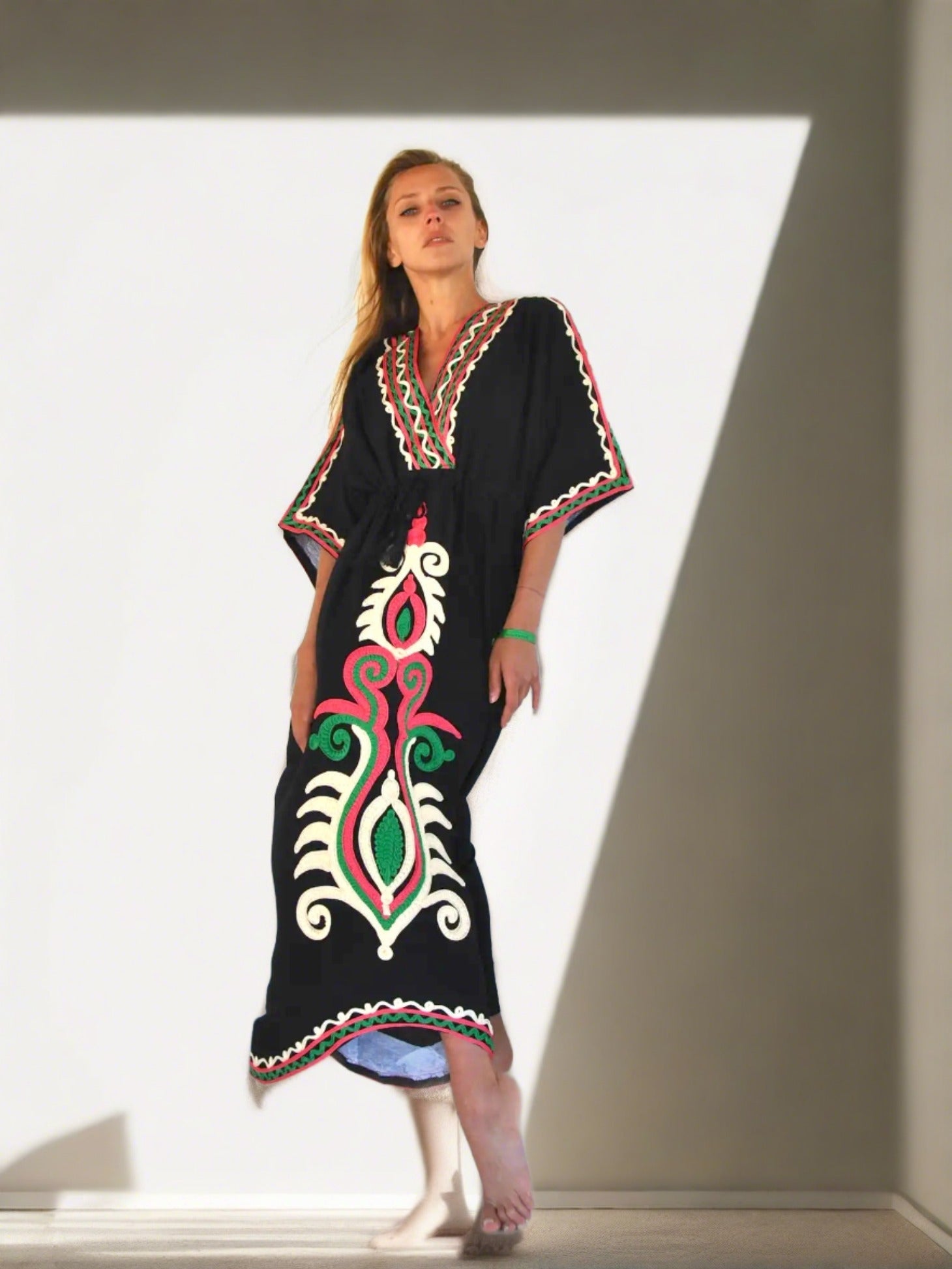 Black Embroidered Kaftan Dress - The Riviera Towel Company