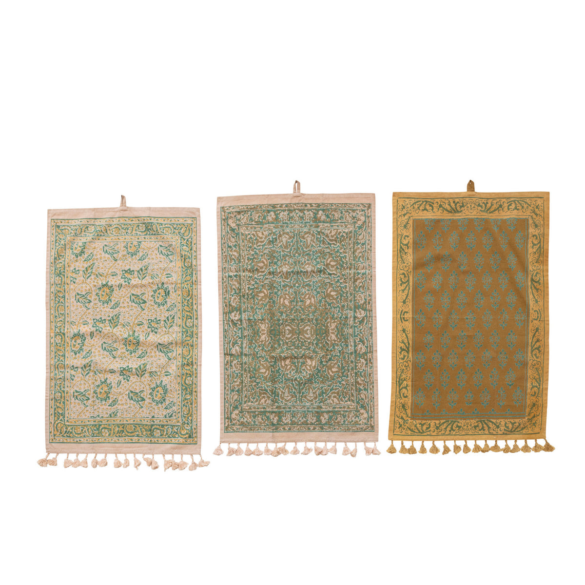 Block Print Tea Towel with Tassels and Loop