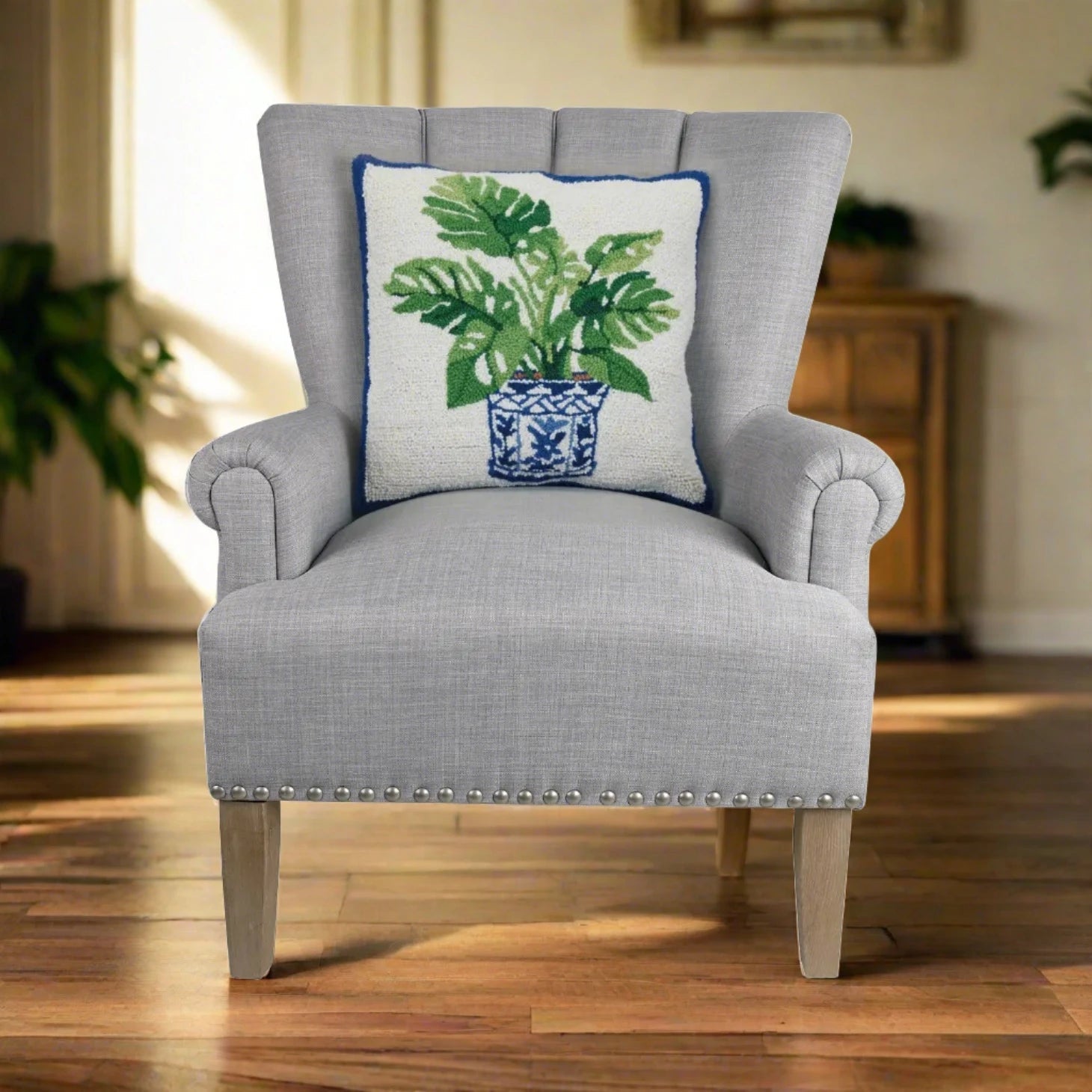 Blue Monstera Plant Hook Pillow - The Riviera Towel Company