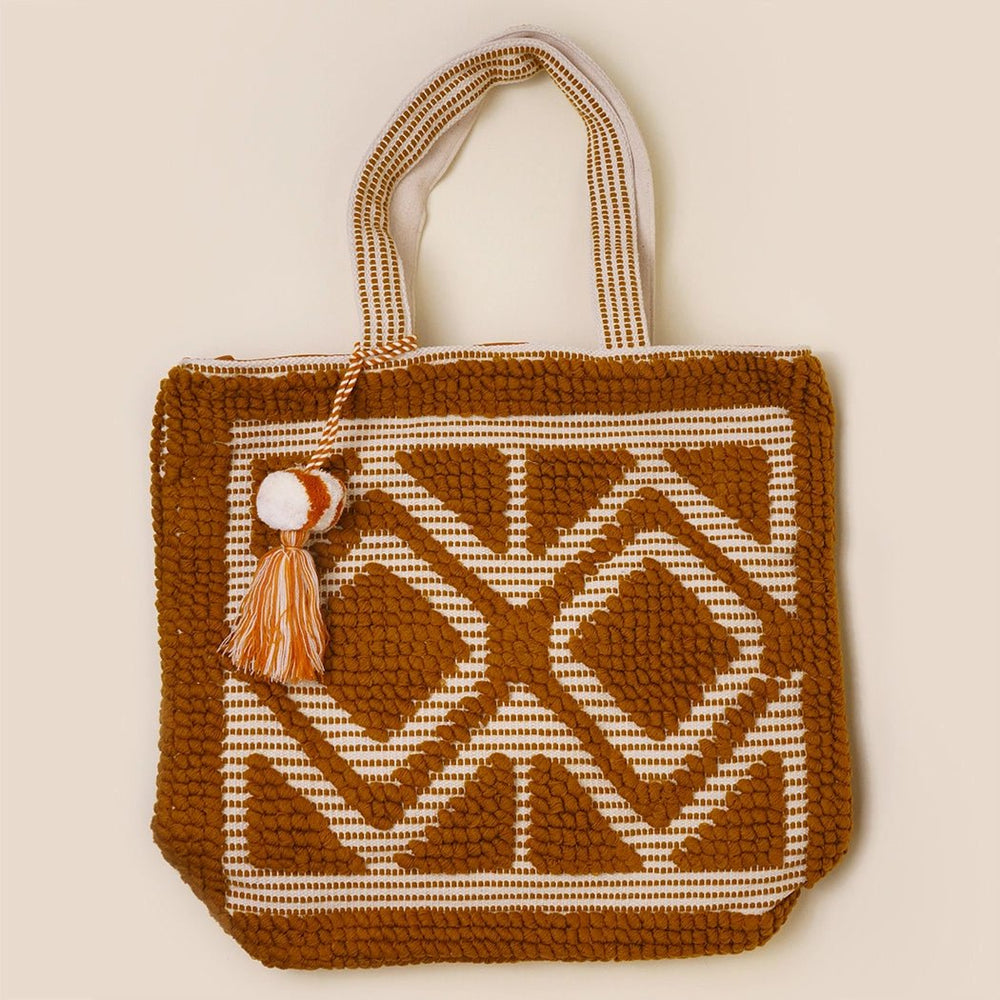 Boho Woven Pom Pom Tassel Tote Bag