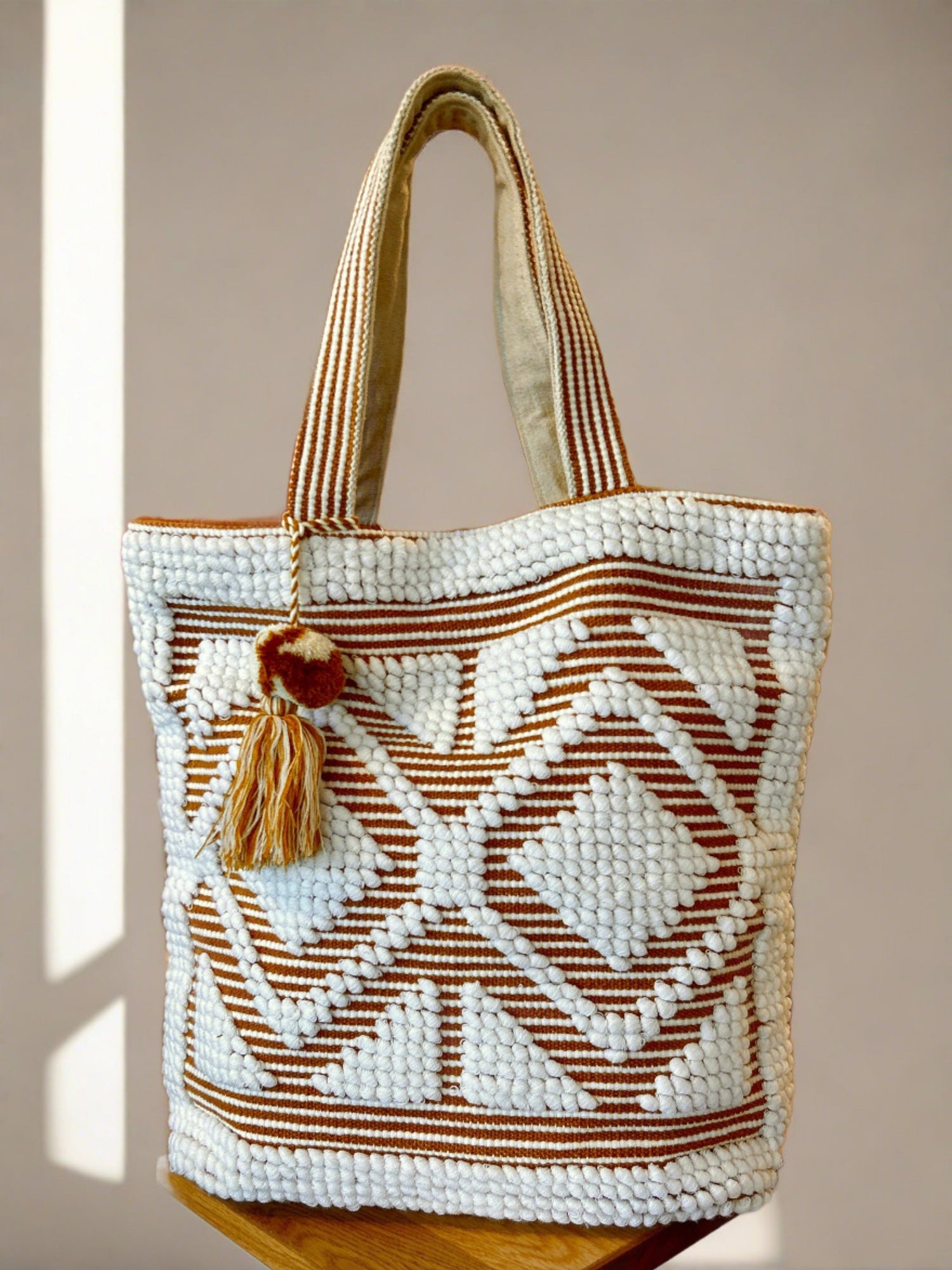 Boho Woven Pom Pom Tassel Tote Bag - The Riviera Towel Company