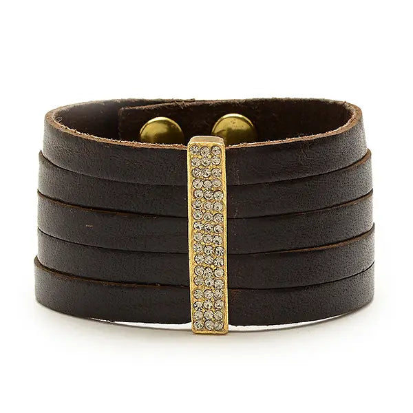 Pave Crystal Bar Leather Bracelet