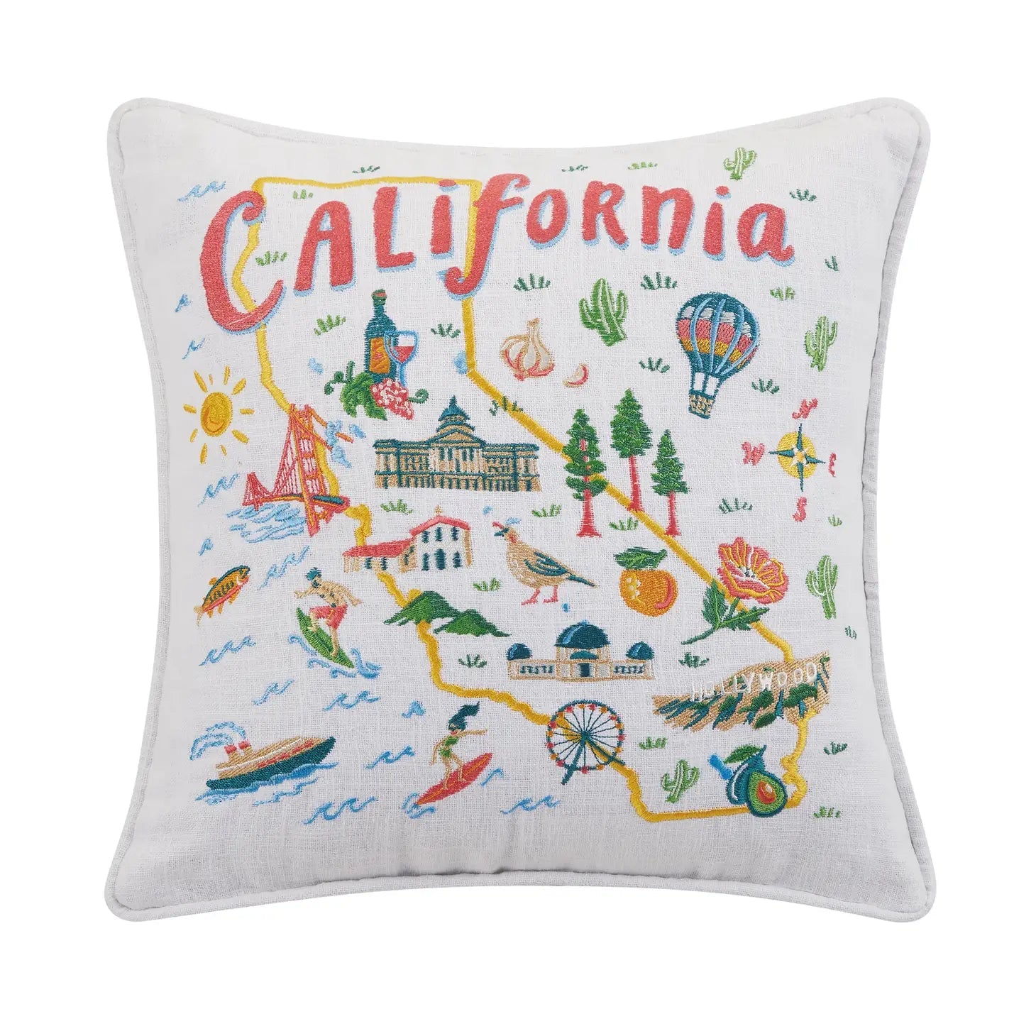 California Embroidered Pillow - The Riviera Towel Company