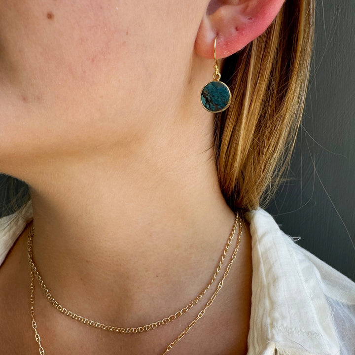 Chrysocolla Coin Earrings