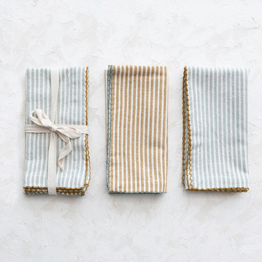 Cotton Napkins w/ Gray/Mustard Stripes, Set/4 - The Riviera Towel Company