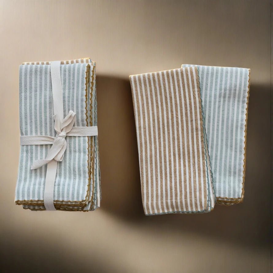 Cotton Napkins w/ Gray/Mustard Stripes, Set/4 - The Riviera Towel Company