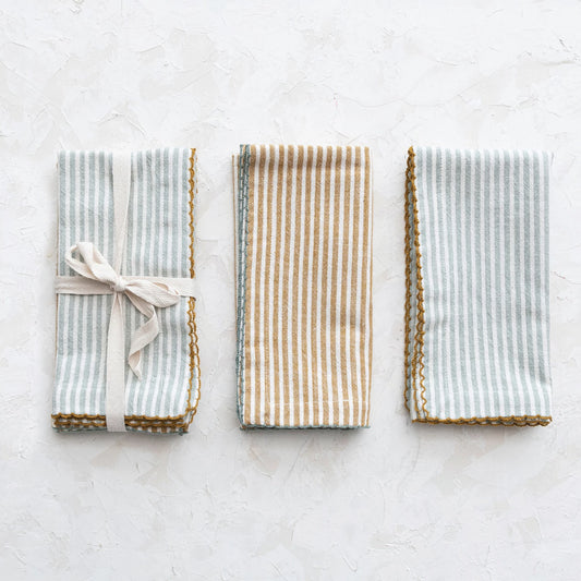 Cotton Napkins w/ Gray/Mustard Stripes, Set/4