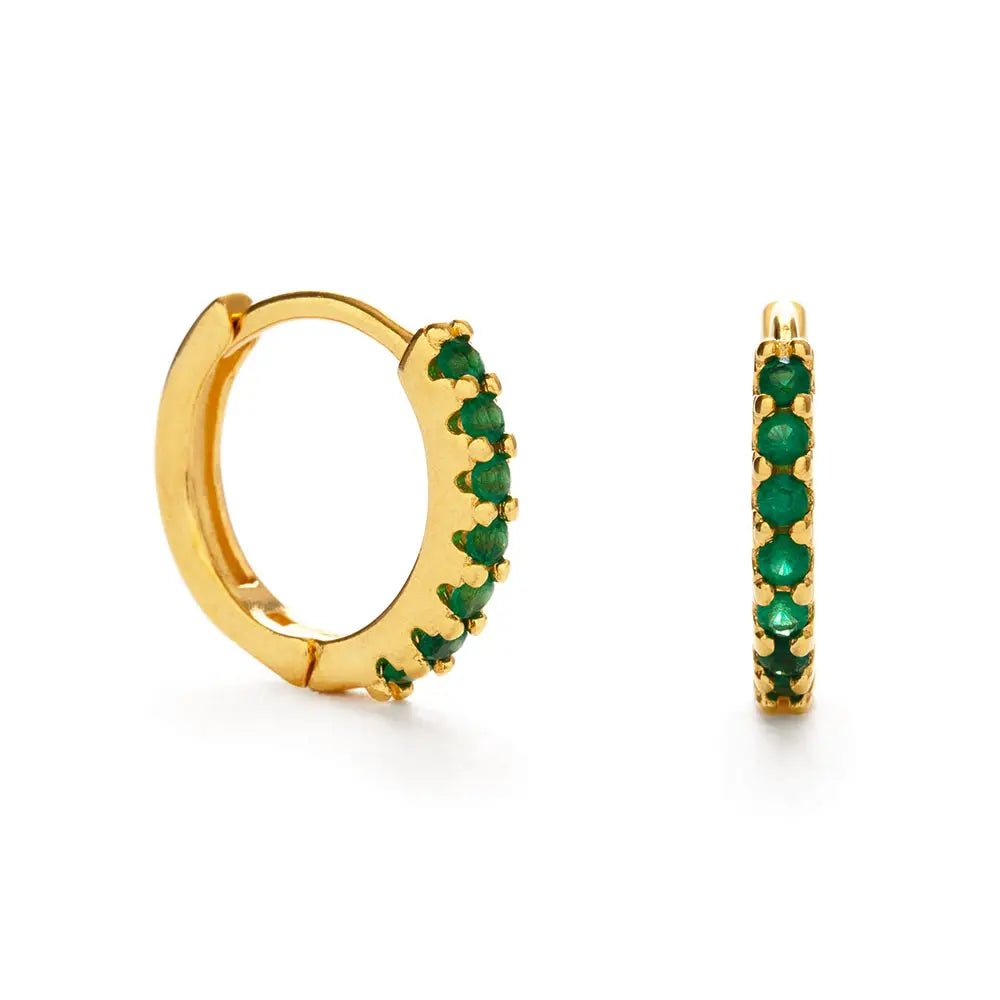 Emerald Crystal Huggie Hoop Earrings - The Riviera Towel Company