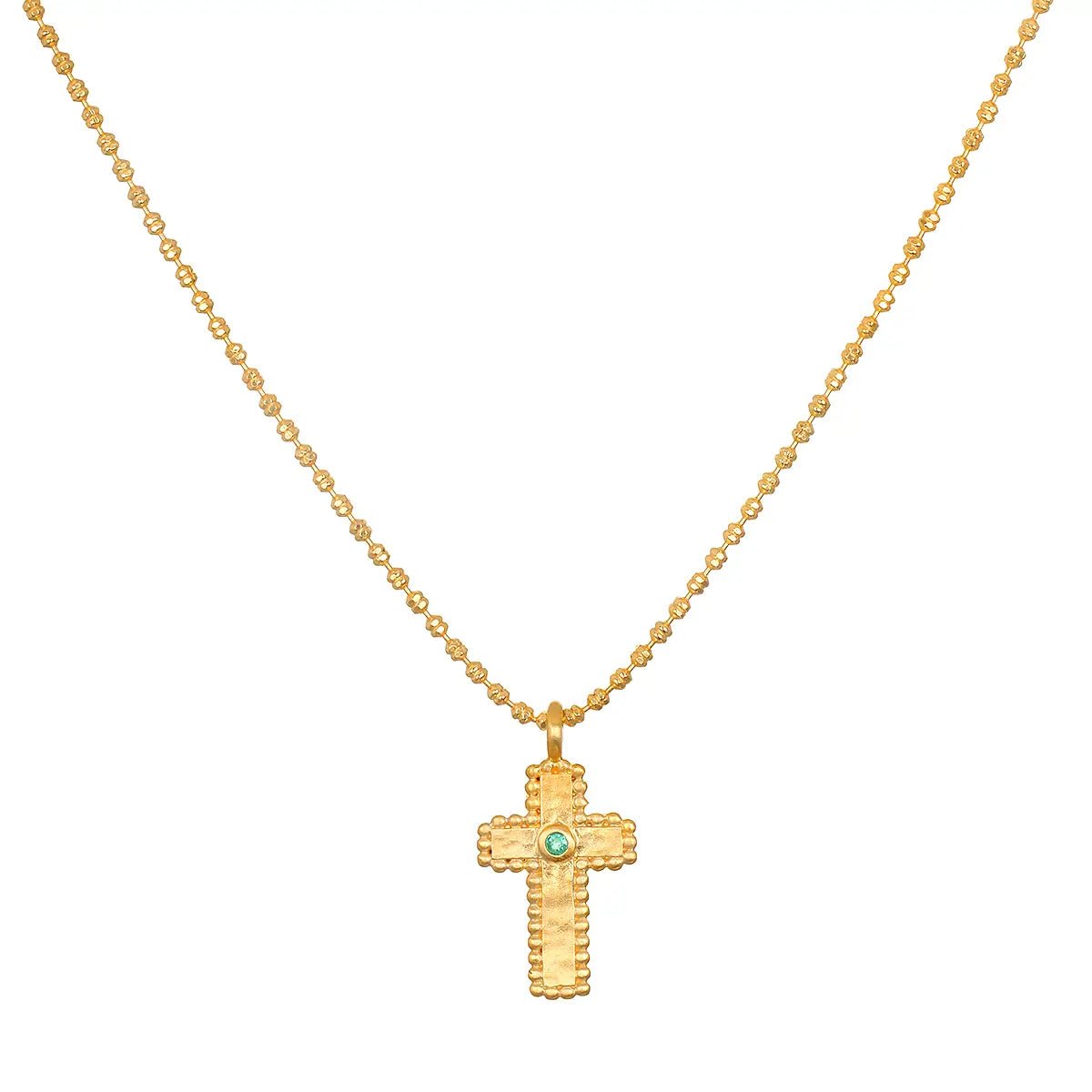 Emerald Dot Cross Pendant Necklace - The Riviera Towel Company