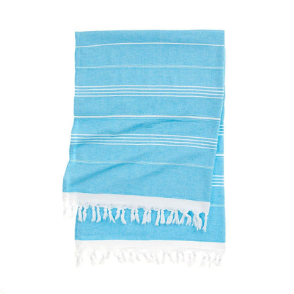 Riviera Towel Company striped towel rolled and tied with tassels
