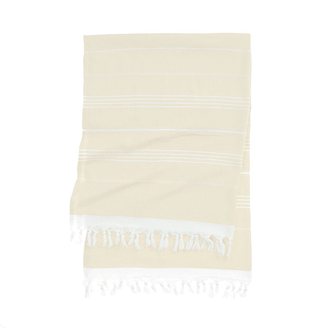 Turkish cotton towel with white fringe and vibrant color stripes