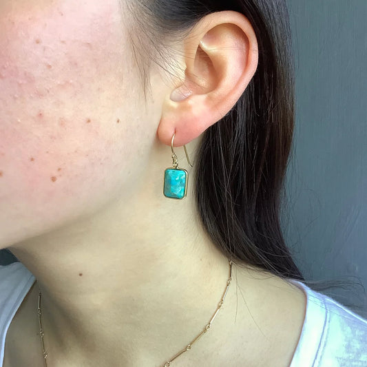 Faceted Turquoise Square Earrings