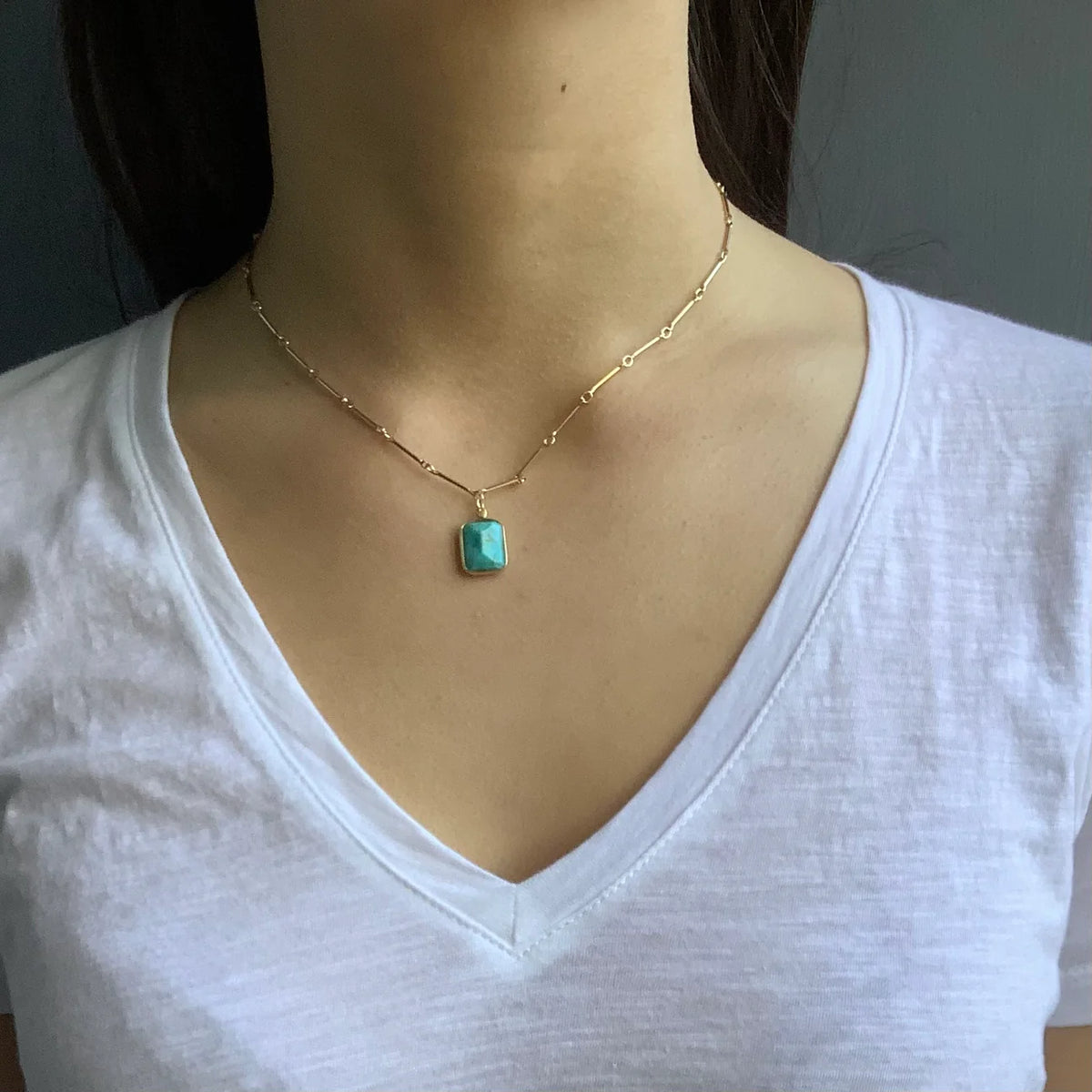 Faceted Turquoise Rectangle Necklace, view 2