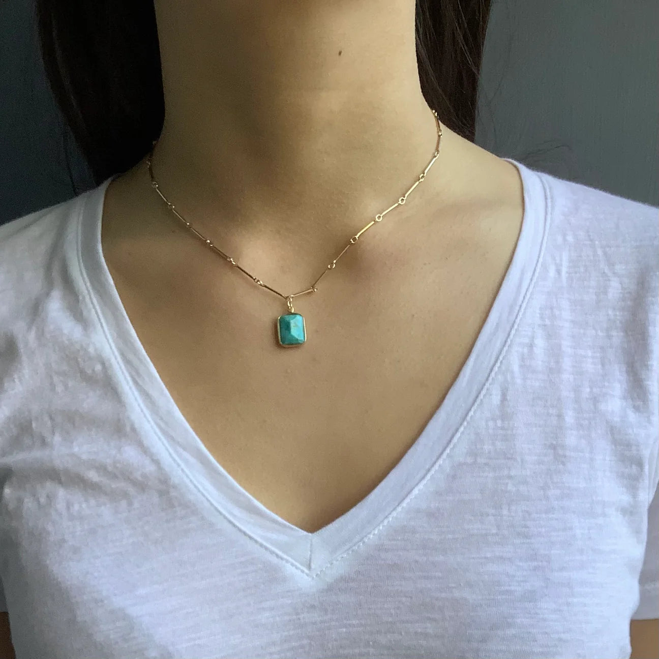 Faceted Turquoise Rectangle Necklace