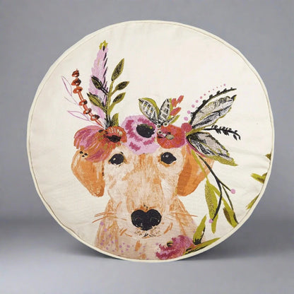 Floral Labrador Dog Embroidered Pillow - The Riviera Towel Company