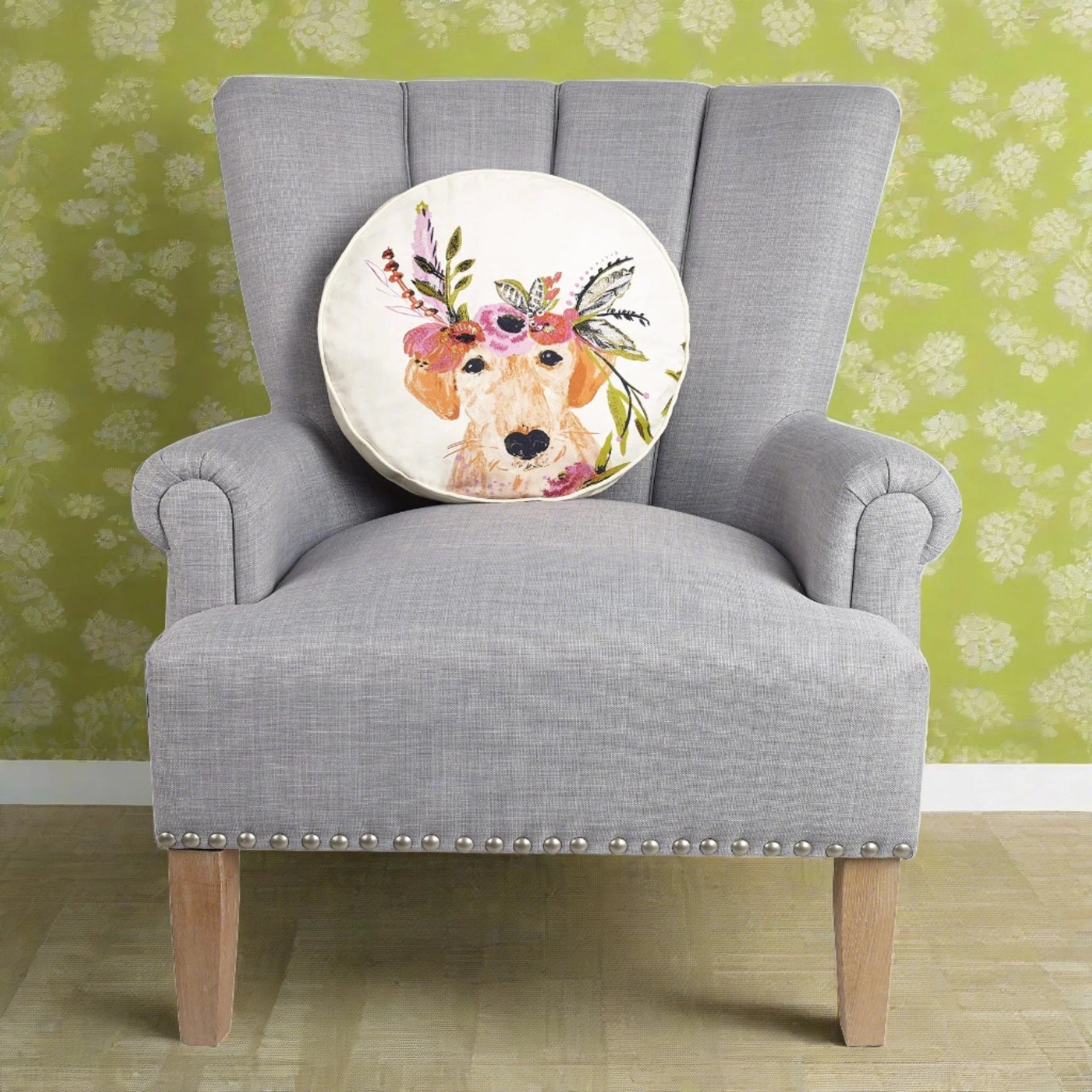 Floral Labrador Dog Embroidered Pillow - The Riviera Towel Company
