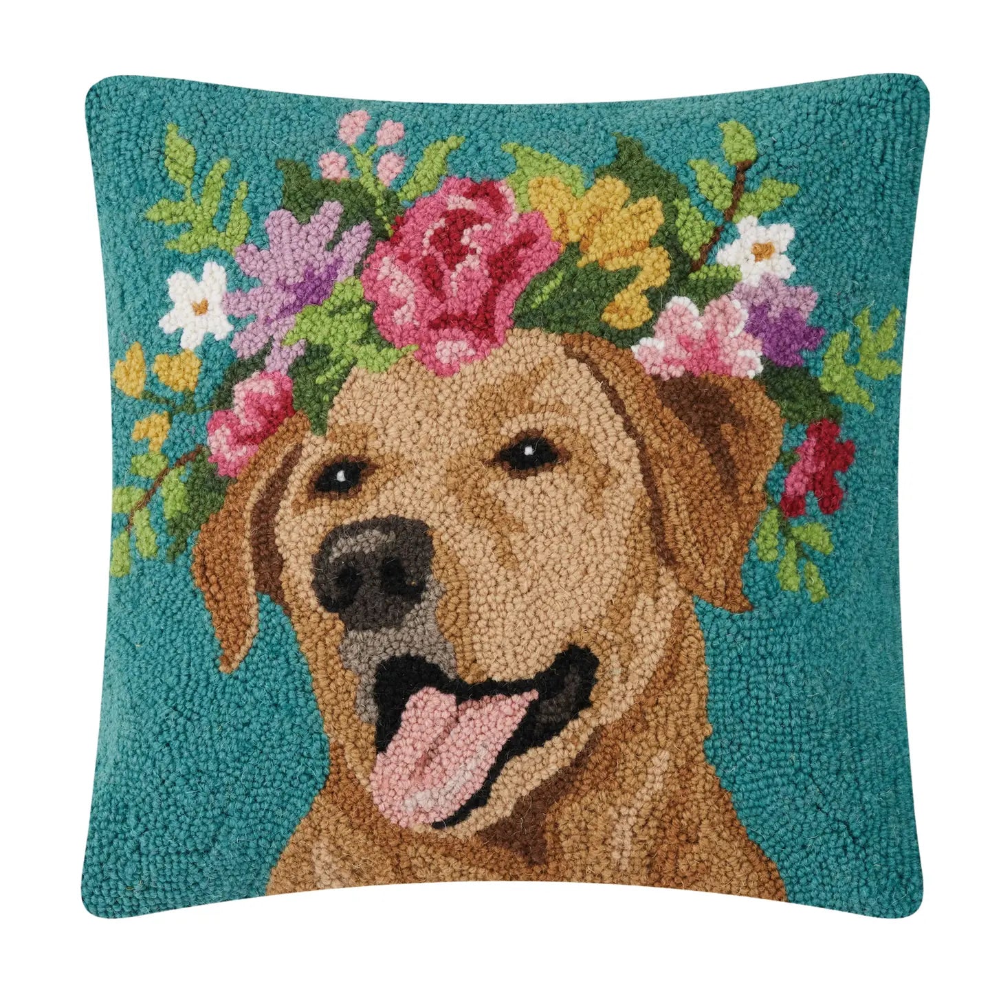 Floral Yellow Lab Hook Pillow - The Riviera Towel Company