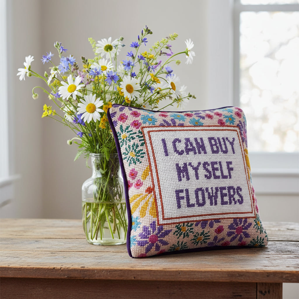 Flowers Needlepoint Pillow - The Riviera Towel Company