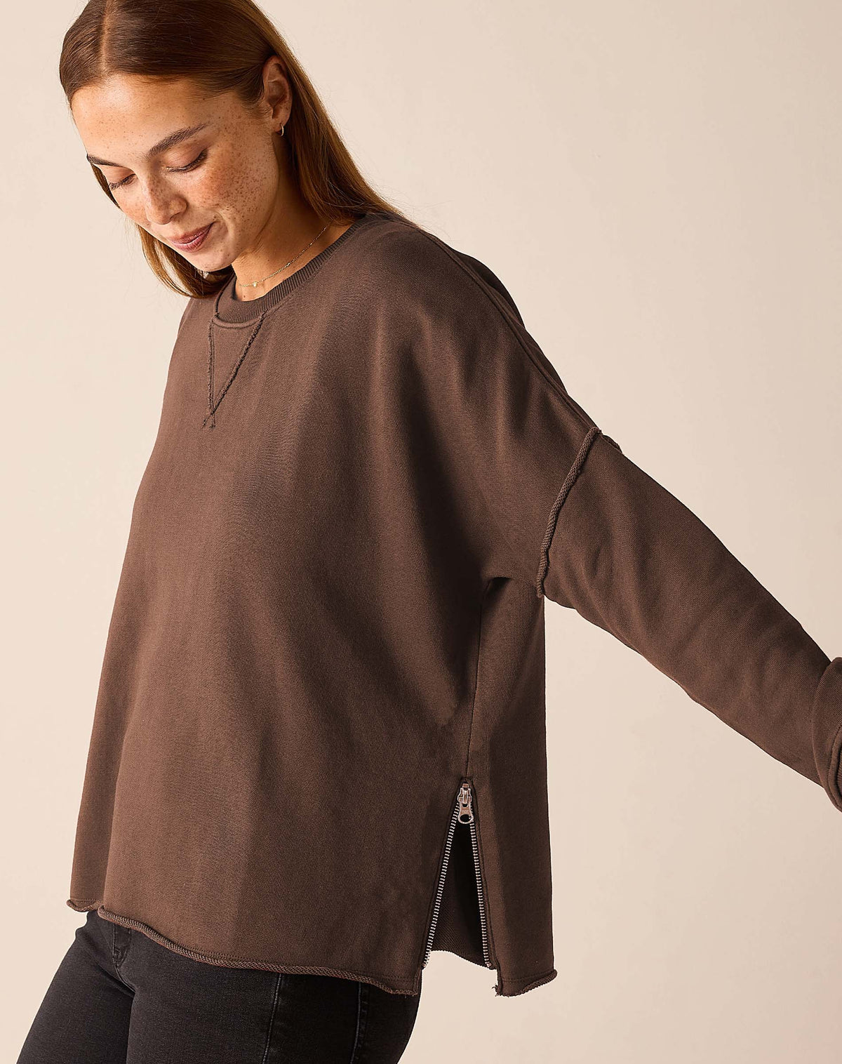 Frenchie Zip Side Crewneck, view 6