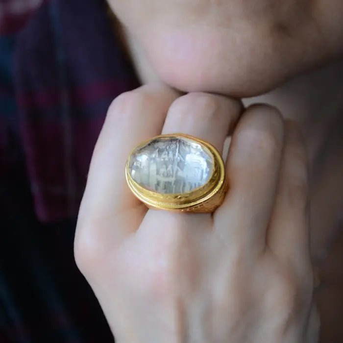 Gold Coin Ring with Faceted Clear Crystal - The Riviera Towel Company