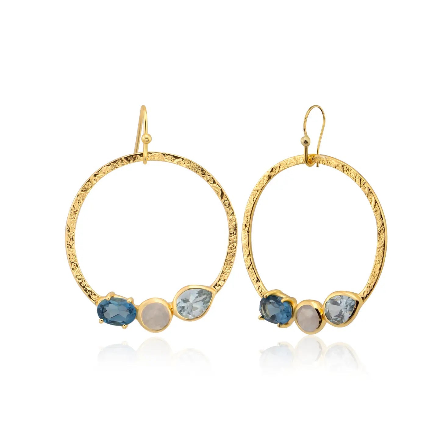 Hammered Hoops with Blue Topaz and Moonstone - The Riviera Towel Company
