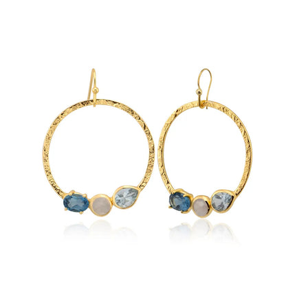 Hammered Hoops with Blue Topaz and Moonstone - The Riviera Towel Company