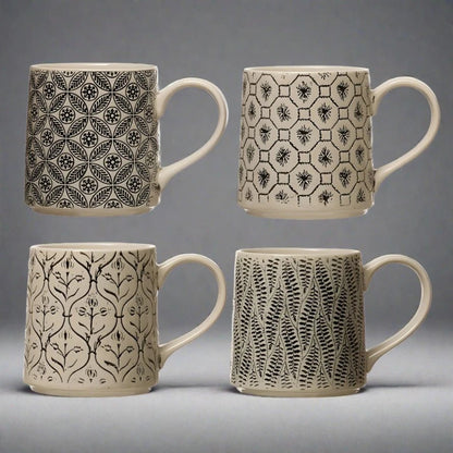 Hand - Stamped Mug with Pattern - The Riviera Towel Company