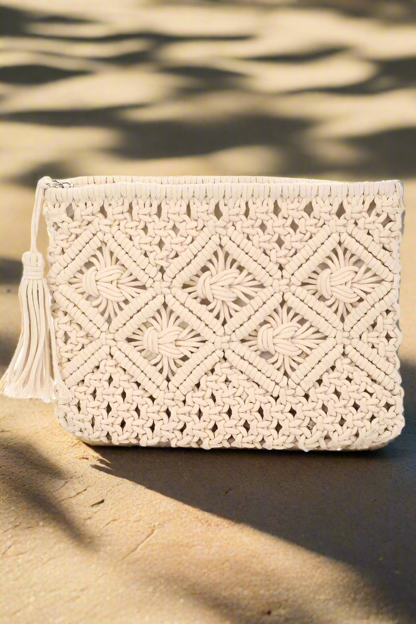Crochet Clutch Tassel Bag, view 2