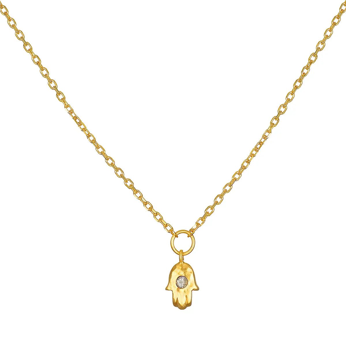 Labradorite Mini Hamsa Pendant Necklace - The Riviera Towel Company