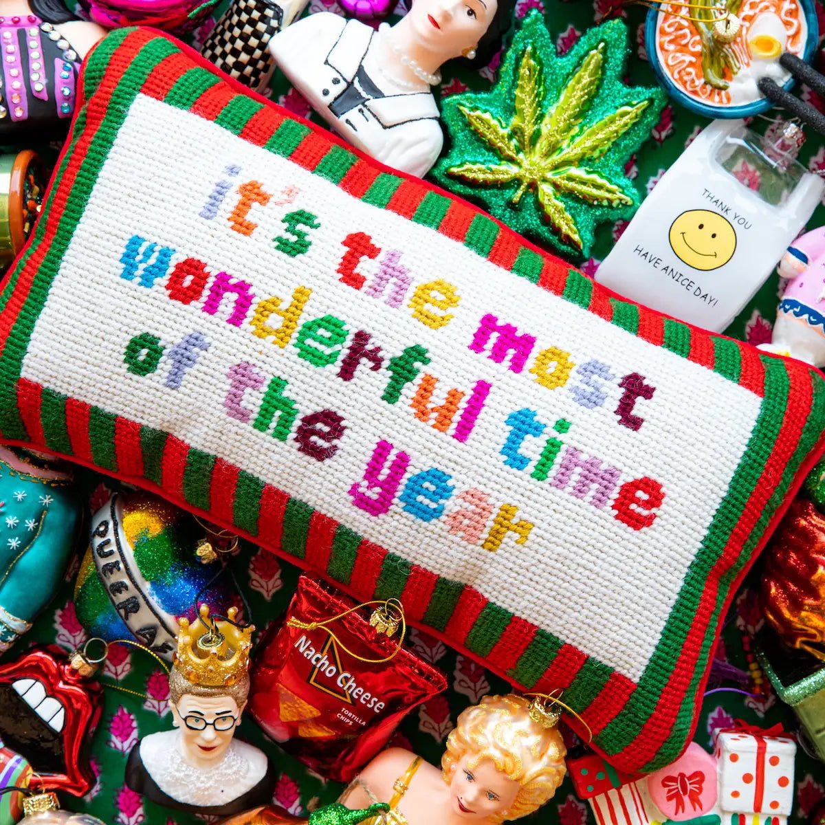 Most Wonderful Time of the Year Needlepoint Pillow - The Riviera Towel Company