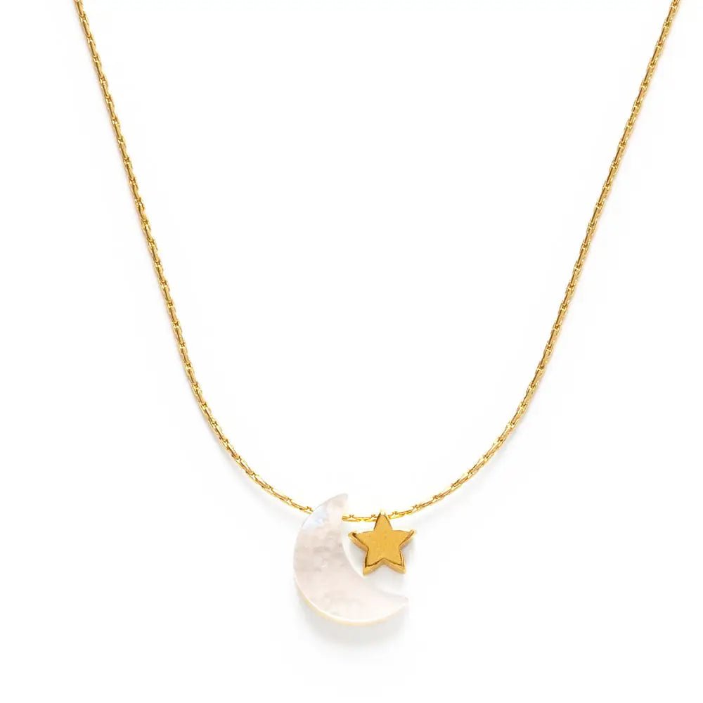 Mother of Pearl Moon + Star Necklace - The Riviera Towel Company