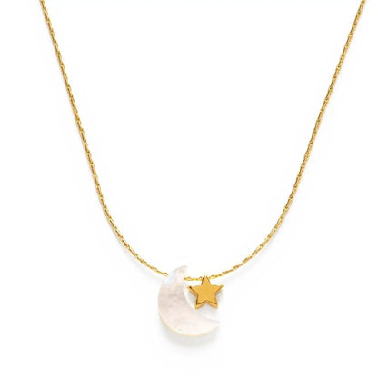 Mother of Pearl Moon + Star Necklace - The Riviera Towel Company