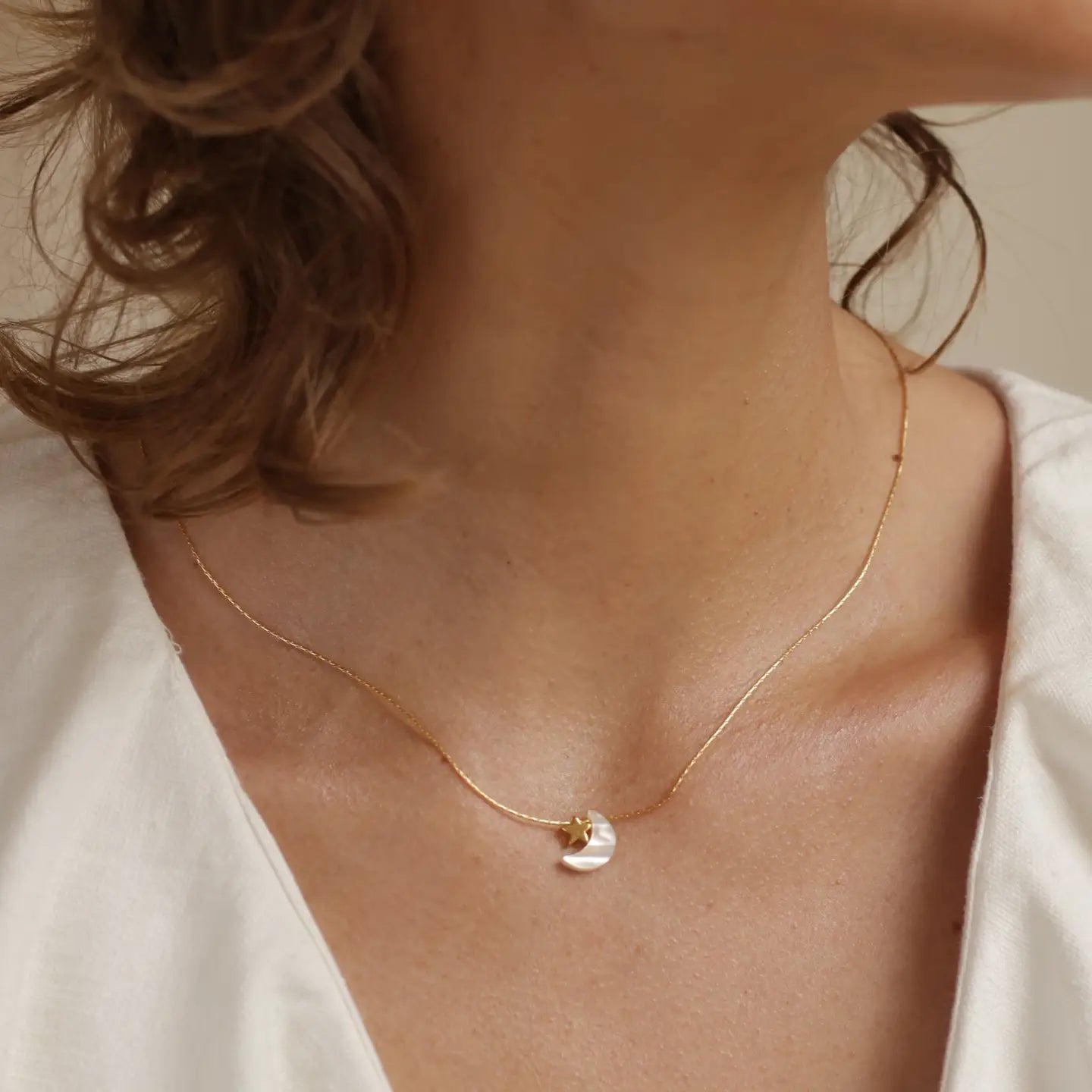 Mother of Pearl Moon + Star Necklace - The Riviera Towel Company