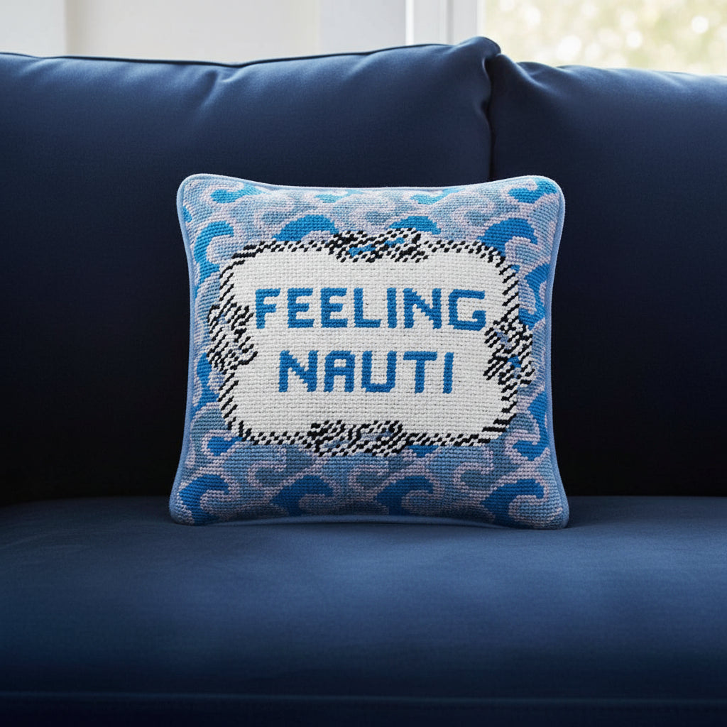 Nauti Needlepoint Pillow - The Riviera Towel Company