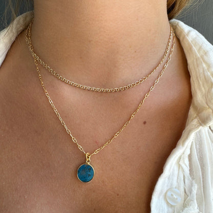 Chrysocolla Coin Necklace, view 2