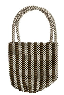 Two-Tone Bead Handbag with Stripe, view 7