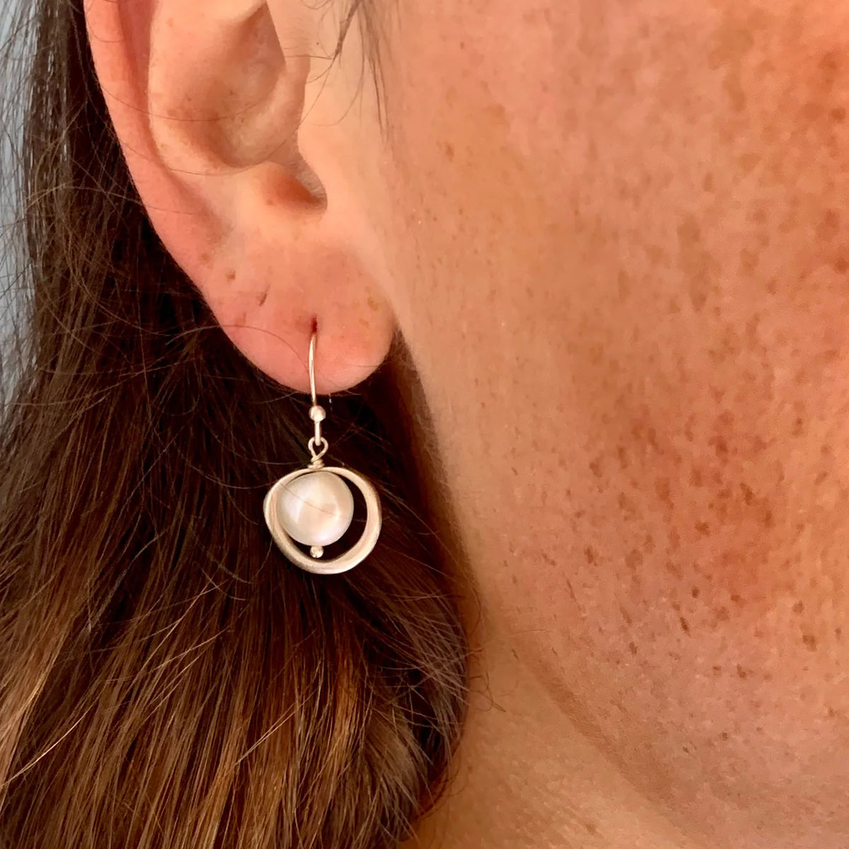 Circle Large Organic Pearl Earrings, view 3