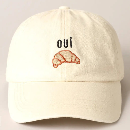 Oui Croissant Embroidered Baseball Cap - The Riviera Towel Company