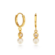 Pearl with Crystal Huggie Hoop Earrings - The Riviera Towel Company