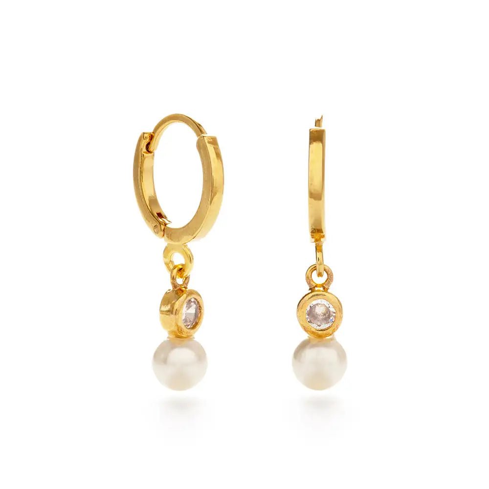 Pearl with Crystal Huggie Hoop Earrings - The Riviera Towel Company