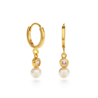 Pearl with Crystal Huggie Hoop Earrings - The Riviera Towel Company