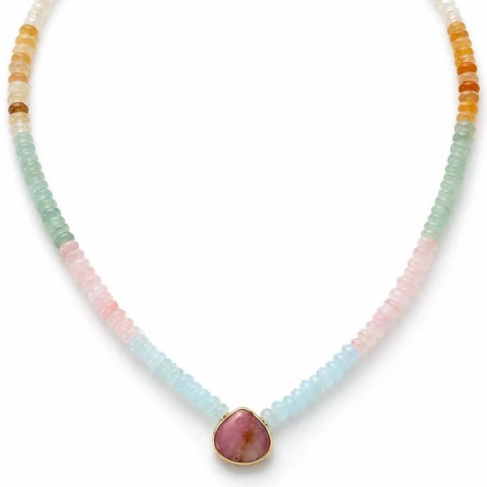 Pink Opal Bezel Stone Necklace