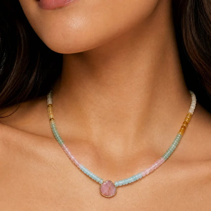 Pink Opal Bezel Stone Necklace, view 2
