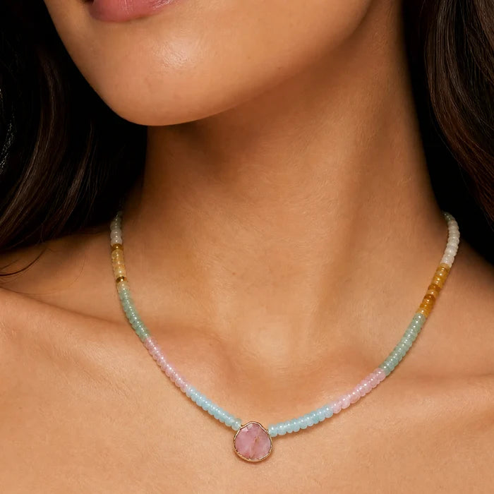 Pink Opal Bezel Stone Necklace