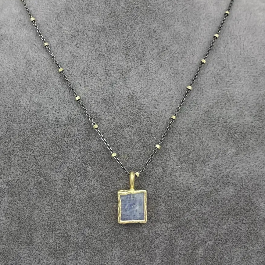 Rainbow Moonstone Square Pendant Necklace, view 4