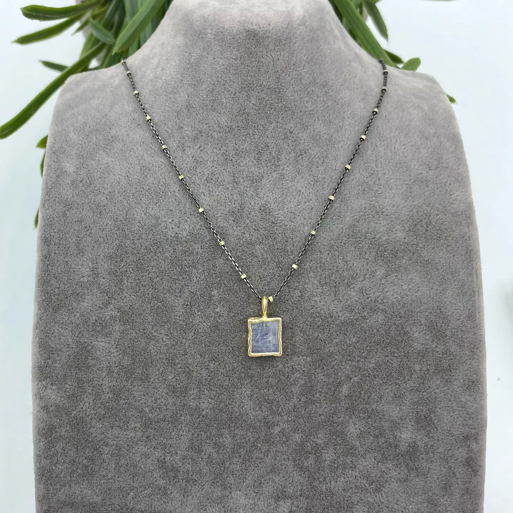 Rainbow Moonstone Square Pendant  Necklace