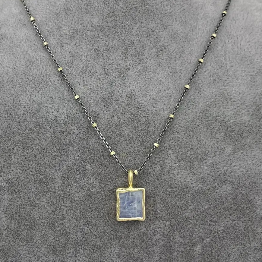 Rainbow Moonstone Square Pendant  Necklace