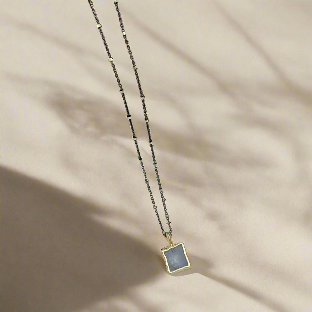 Rainbow Moonstone Square Pendant  Necklace